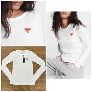 NWT rag & bone White Long Sleeve Tee with Red Heart Detail Size XSmall